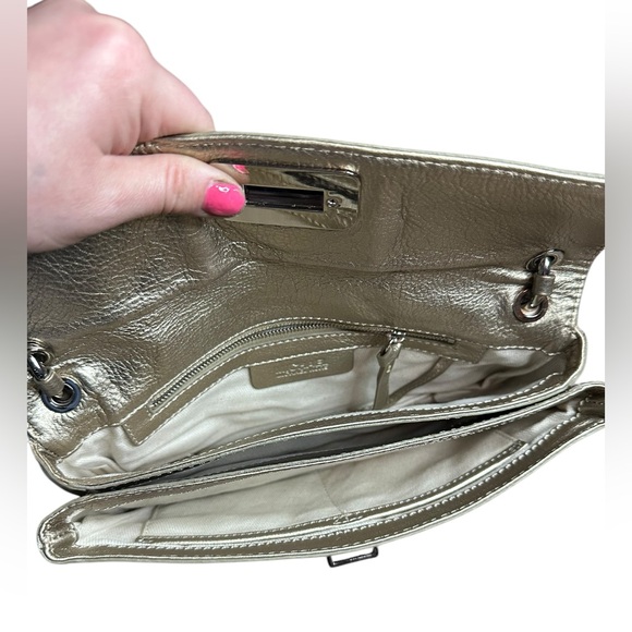 Michael Kors Fulton Pale Gold Leather Flap hand Bag Chain Handle Strap vintage - Picture 6 of 6